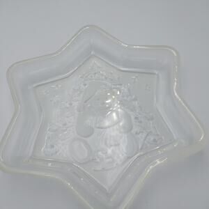 VTG Mikasa Clear/Frosted‎ Glass Xmas Star Teddy Bear Sweet Dish 9” Holiday Dish